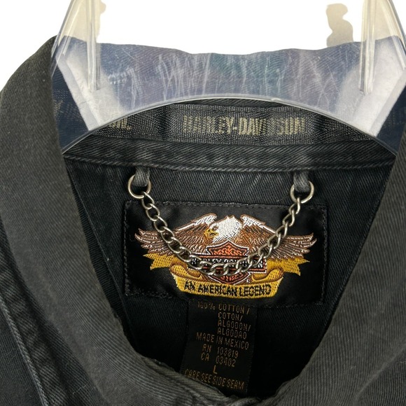 Harley Davidson Black Short Sleeve Biker Button Front Polo L - Picture 4 of 4